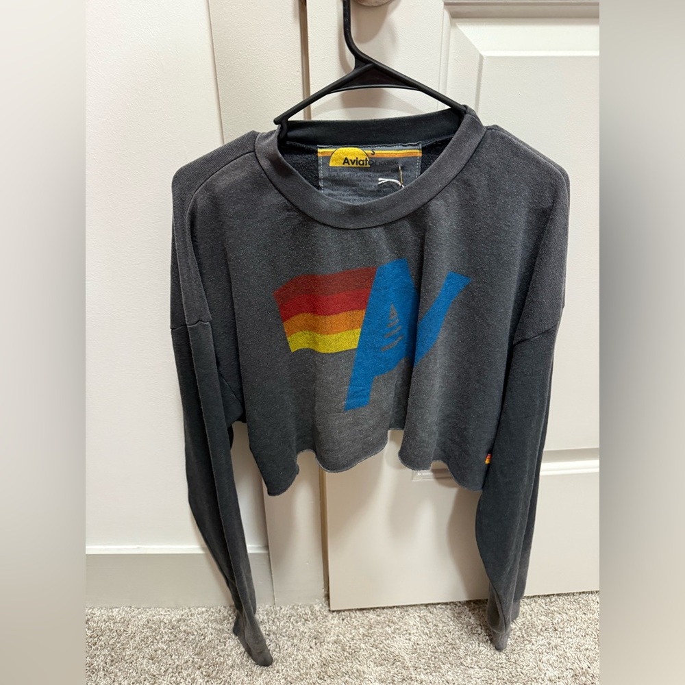 Aviator Nation Small Gray Cropped Sweatshirt. ⚡️🌚